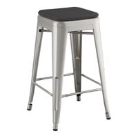 Lancaster Table & Seating Alloy Series Clear Coat Indoor Backless Counter Height Stool with Black Fabric Magnetic Cushion