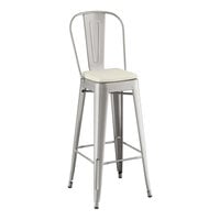 Lancaster Table & Seating Alloy Series Clear Coat Indoor Cafe Barstool with Tan Fabric Magnetic Cushion