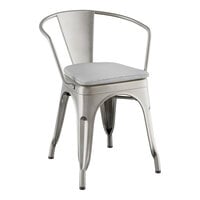 Lancaster Table & Seating Alloy Series Clear Coat Indoor Arm Chair with Gray Fabric Magnetic Cushion