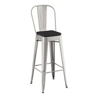 Lancaster Table & Seating Alloy Series Clear Coat Indoor Cafe Barstool with Black Fabric Magnetic Cushion