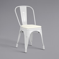 Lancaster Table & Seating Alloy Series White Outdoor Cafe Chair with Tan Fabric Magnetic Cushion