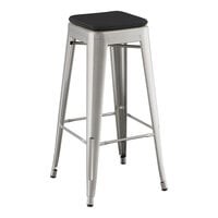 Lancaster Table & Seating Alloy Series Clear Coat Indoor Backless Barstool with Black Fabric Magnetic Cushion