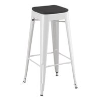 Lancaster Table & Seating Alloy Series Pearl White Outdoor Backless Barstool with Black Fabric Magnetic Cushion