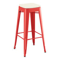 Lancaster Table & Seating Alloy Series Ruby Red Outdoor Backless Barstool with Tan Fabric Magnetic Cushion