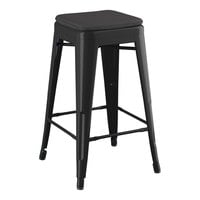 Lancaster Table & Seating Alloy Series Black Outdoor Backless Counter Height Stool with Black Fabric Magnetic Cushion