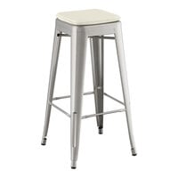 Lancaster Table & Seating Alloy Series Clear Coat Indoor Backless Barstool with Tan Fabric Magnetic Cushion