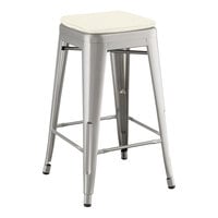 Lancaster Table & Seating Alloy Series Clear Coat Indoor Backless Counter Height Stool with Tan Fabric Magnetic Cushion