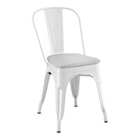 Lancaster Table & Seating Alloy Series Pearl White Outdoor Cafe Chair with Gray Fabric Magnetic Cushion
