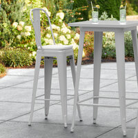 Lancaster Table & Seating Alloy Series Silver Metal Outdoor Cafe Barstool with Gray Fabric Magnetic Cushion
