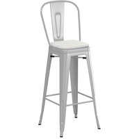 Lancaster Table & Seating Alloy Series Silver Outdoor Cafe Barstool with Gray Fabric Magnetic Cushion
