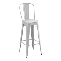 Lancaster Table & Seating Alloy Series Silver Outdoor Cafe Barstool with Gray Fabric Magnetic Cushion