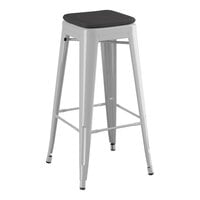 Lancaster Table & Seating Alloy Series Silver Outdoor Backless Barstool with Black Fabric Magnetic Cushion