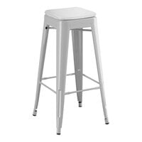 Lancaster Table & Seating Alloy Series Silver Outdoor Backless Barstool with Gray Fabric Magnetic Cushion