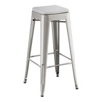 Lancaster Table & Seating Alloy Series Clear Coat Indoor Backless Barstool with Gray Fabric Magnetic Cushion