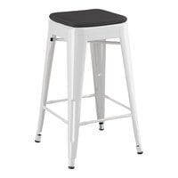 Lancaster Table & Seating Alloy Series White Outdoor Backless Counter Height Stool with Black Fabric Magnetic Cushion