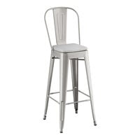Lancaster Table & Seating Alloy Series Clear Coat Indoor Cafe Barstool with Gray Fabric Magnetic Cushion