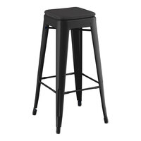 Lancaster Table & Seating Alloy Series Black Outdoor Backless Barstool with Black Fabric Magnetic Cushion