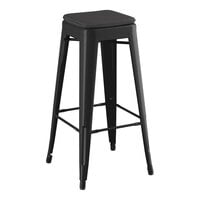 Lancaster Table & Seating Alloy Series Onyx Black Outdoor Backless Barstool with Black Fabric Magnetic Cushion