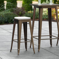 Lancaster Table & Seating Alloy Series Copper Stackable Metal Indoor / Outdoor Industrial Barstool with Gray Fabric Magnetic Cushion