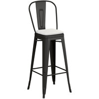 Lancaster Table & Seating Alloy Series Black Stackable Metal Outdoor Cafe Barstool with Gray Fabric Magnetic Cushion