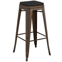 Lancaster Table & Seating Alloy Series Copper Stackable Metal Indoor / Outdoor Industrial Barstool with Black Fabric Magnetic Cushion