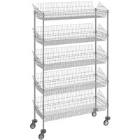 Regency 18 inch x 48 inch NSF Chrome Mobile 5 Basket Retail Storage Display Stand with 64 inch Posts