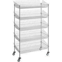 Regency 24 inch x 48 inch NSF Chrome Mobile 5 Basket Retail Storage Display Stand with 64 inch Posts