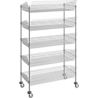 Regency 24 inch x 48 inch NSF Chrome Mobile 5 Basket Retail Storage Display Stand with 64 inch Posts