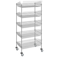 Regency 24 inch x 36 inch NSF Chrome Mobile 5 Basket Retail Storage Display Stand with 64 inch Posts