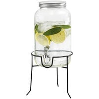 The Jay Companies 410408-RB 1 Gallon Style Setter Orchard Hill Glass Beverage Dispenser with Black Metal Stand