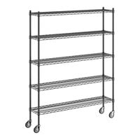 Regency 12" x 54" x 70" NSF Black Epoxy Mobile Wire Shelving Starter Kit with 5 Shelves