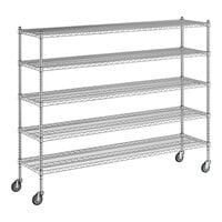 Regency 18" x 72" x 60" NSF Chrome Mobile Wire Shelving Starter Kit with 5 Shelves
