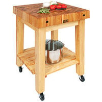 John Boos & Co. GB-C Gourmet 24" x 24" Maple Top Butcher Block Work Table with Undershelf and Casters