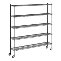 Regency 14" x 72" x 80" NSF Black Epoxy Mobile Wire Shelving Starter Kit with 5 Shelves