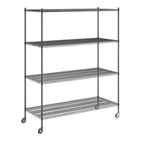 Regency 30" x 72" x 92" NSF Black Epoxy Mobile Wire Shelving Starter Kit with 4 Shelves