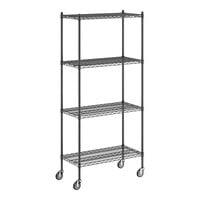 Regency 18" x 36" x 80" NSF Black Epoxy Mobile Wire Shelving Starter Kit with 4 Shelves