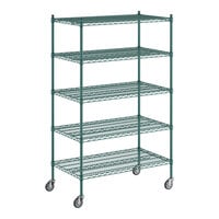 Regency 24" x 42" x 70" NSF Green Epoxy Mobile Wire Shelving Starter Kit with 5 Shelves