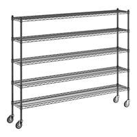 Regency 12" x 72" x 60" NSF Black Epoxy Mobile Wire Shelving Starter Kit with 5 Shelves