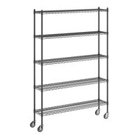 Regency 12" x 54" x 80" NSF Black Epoxy Mobile Wire Shelving Starter Kit with 5 Shelves