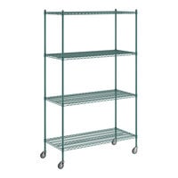 Regency 24" x 54" x 92" NSF Green Epoxy Mobile Wire Shelving Starter Kit with 4 Shelves