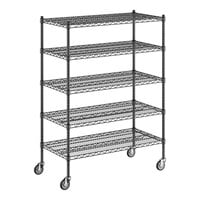 Regency 21" x 42" x 60" NSF Black Epoxy Mobile Wire Shelving Starter Kit with 5 Shelves