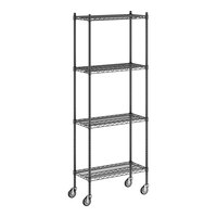 Regency 14" x 30" x 80" NSF Black Epoxy Mobile Wire Shelving Starter Kit with 4 Shelves