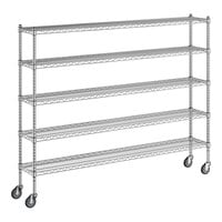 Regency 12" x 72" x 60" NSF Chrome Mobile Wire Shelving Starter Kit with 5 Shelves
