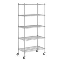 Regency 24" x 42" x 92" NSF Chrome Mobile Wire Shelving Starter Kit with 5 Shelves