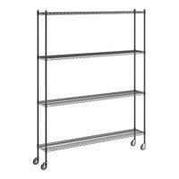 Regency 12" x 72" x 92" NSF Black Epoxy Mobile Wire Shelving Starter Kit with 4 Shelves