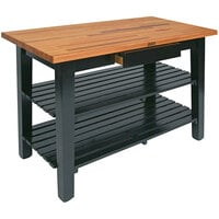 John Boos & Co. OC4825-D-2S-BK Classic Country 48" x 25" Black Oak Work Table with Drawer and 2 Shelves
