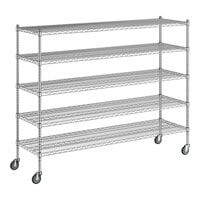 Regency 21" x 72" x 60" NSF Chrome Mobile Wire Shelving Starter Kit with 5 Shelves