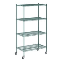 Regency 24" x 42" x 80" NSF Green Epoxy Mobile Wire Shelving Starter Kit with 4 Shelves