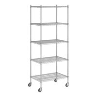 Regency 24" x 36" x 92" NSF Chrome Mobile Wire Shelving Starter Kit with 5 Shelves