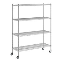Regency 21" x 60" x 80" NSF Chrome Mobile Wire Shelving Starter Kit with 4 Shelves